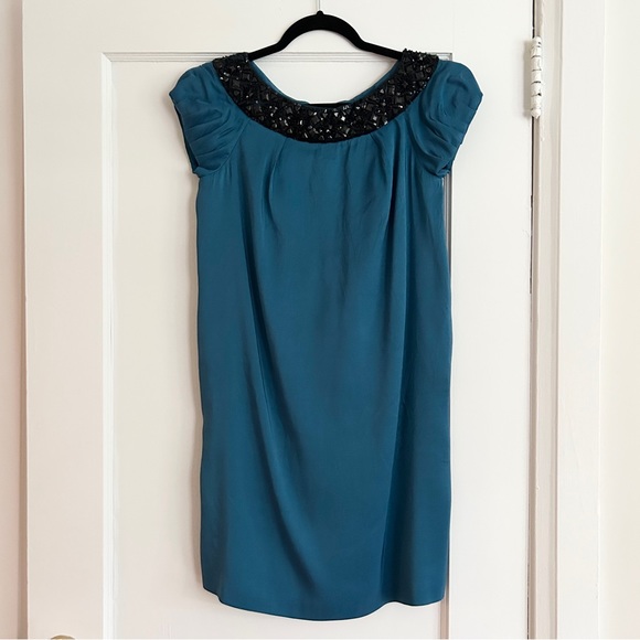 MARCHESA Beaded Collar & Blue Silk Dress - Picture 1 of 13